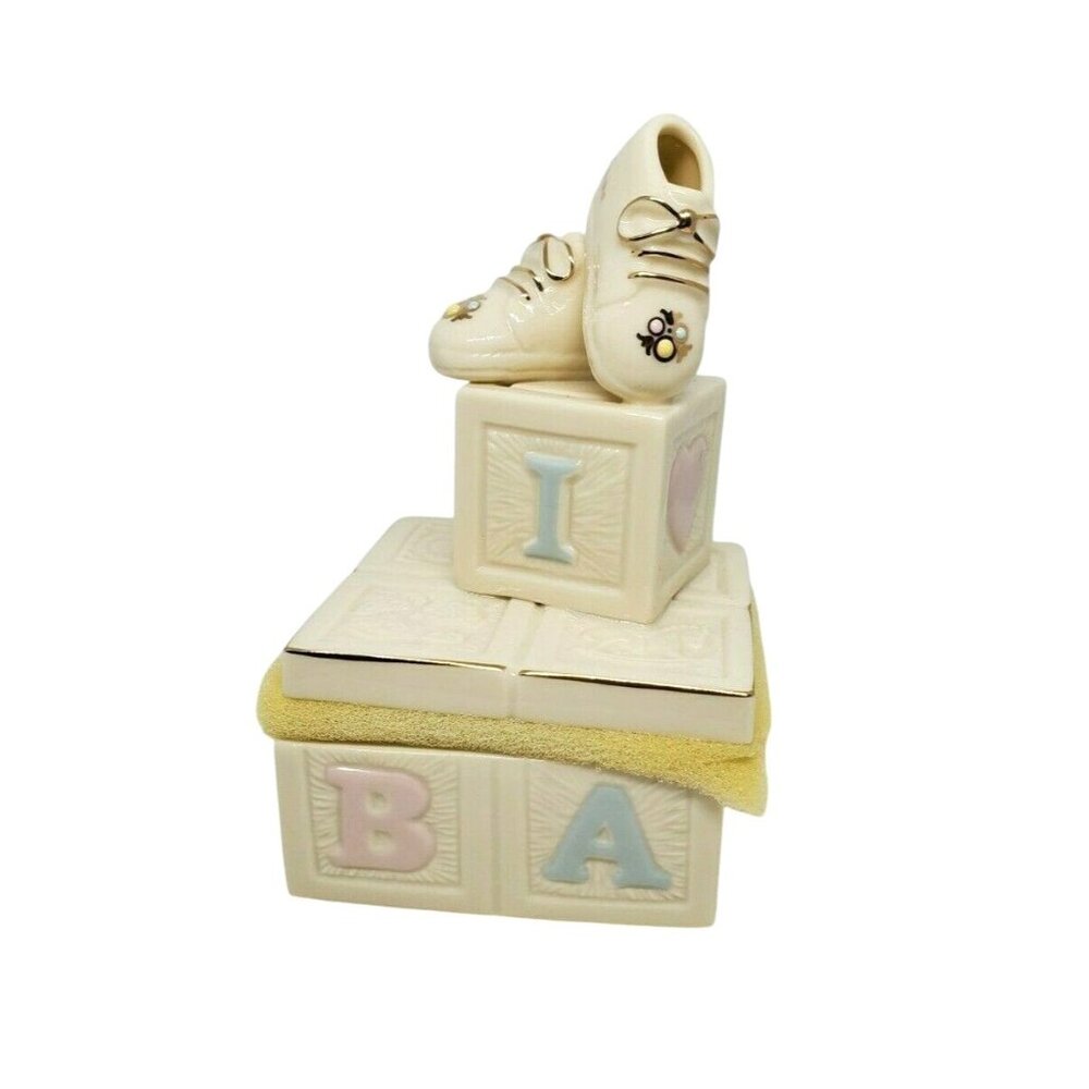 Lenox Porcelain “First Precious Steps” Trinket Box | Baby Blocks & Shoes